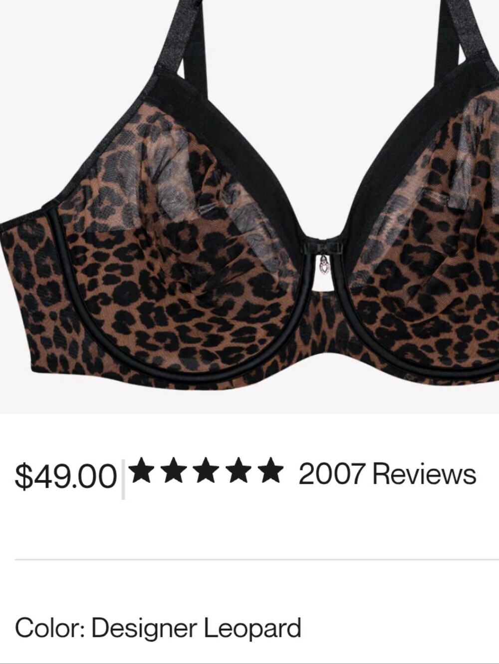 Curvy couture leopard print Sheer mesh full under wire Size 38DD